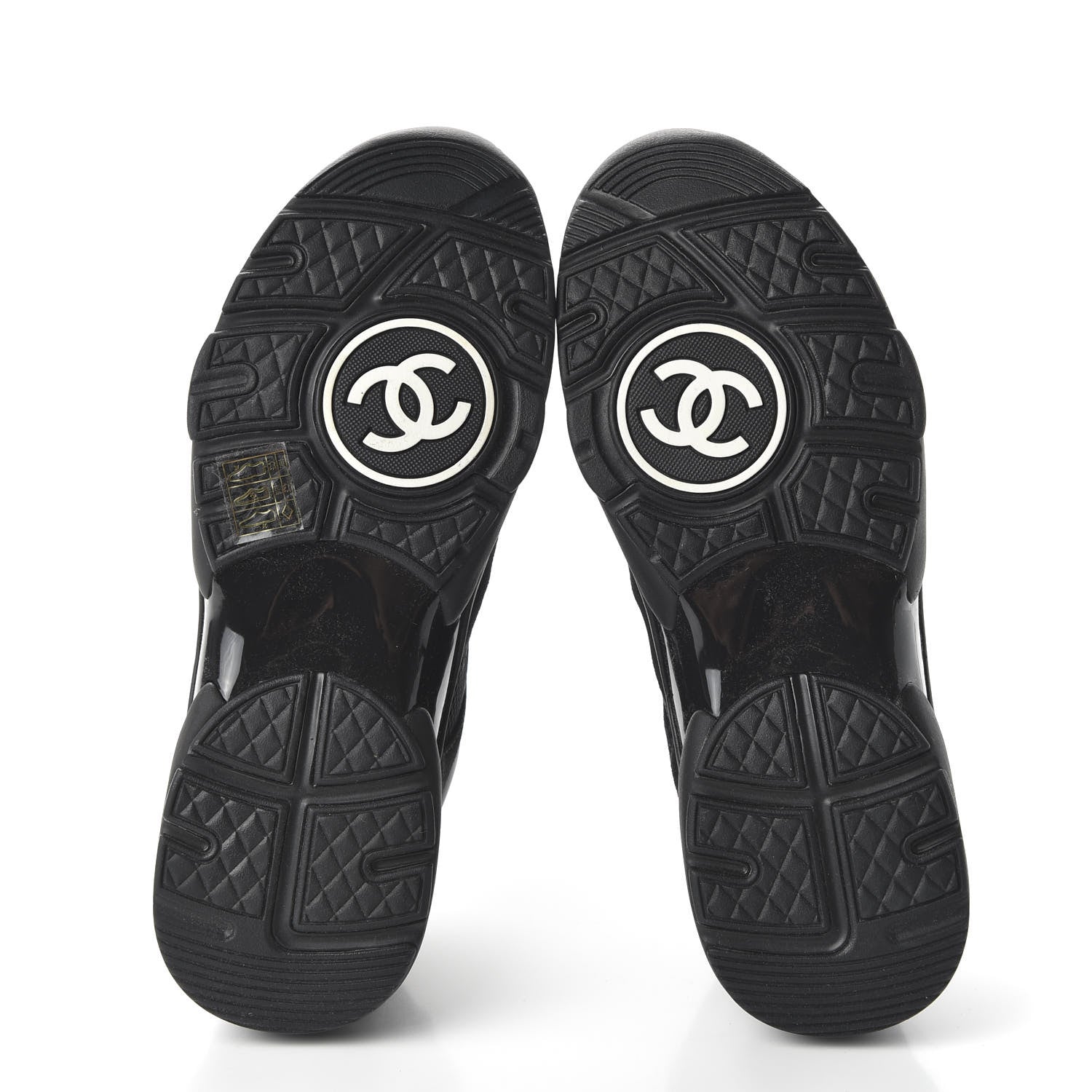 Chanel Fabric Calfskin Suede CC Womens Sneakers 37.5 Black 5 of 9