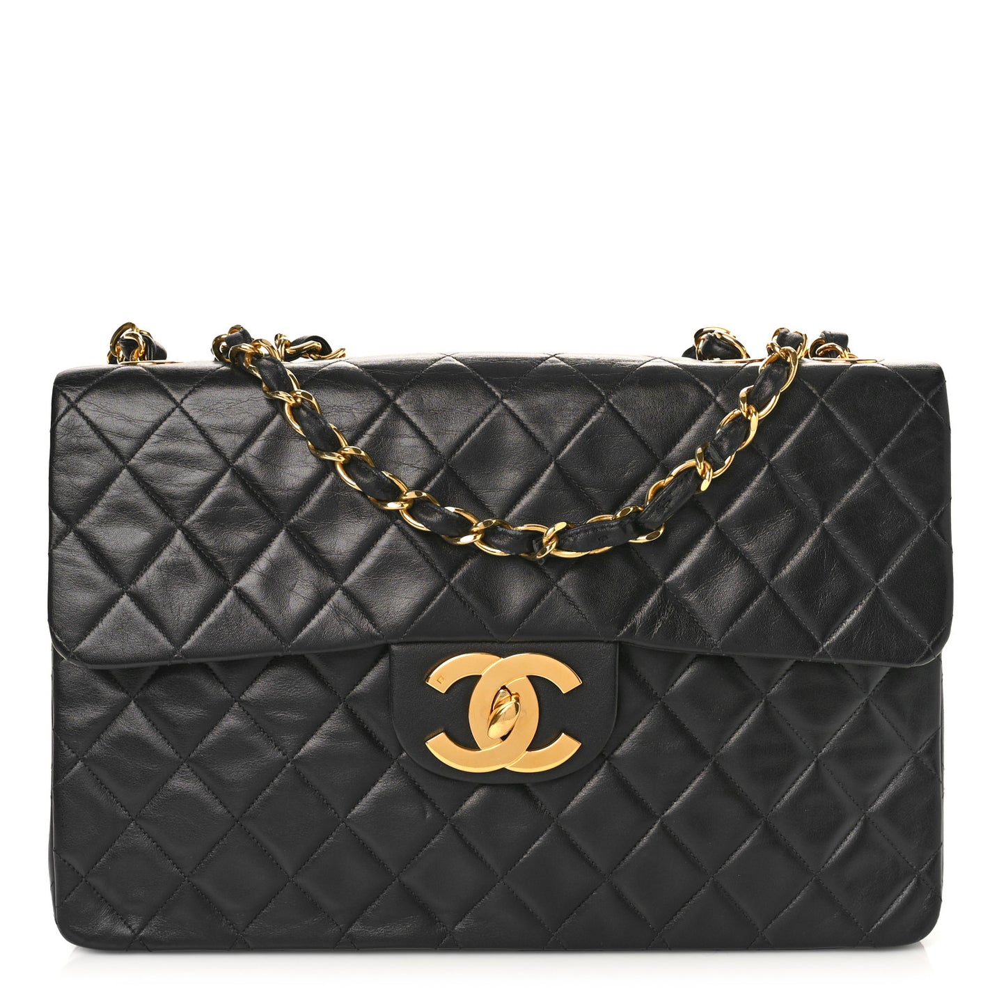 Lambskin Quilted XL Jumbo Single Flap Black