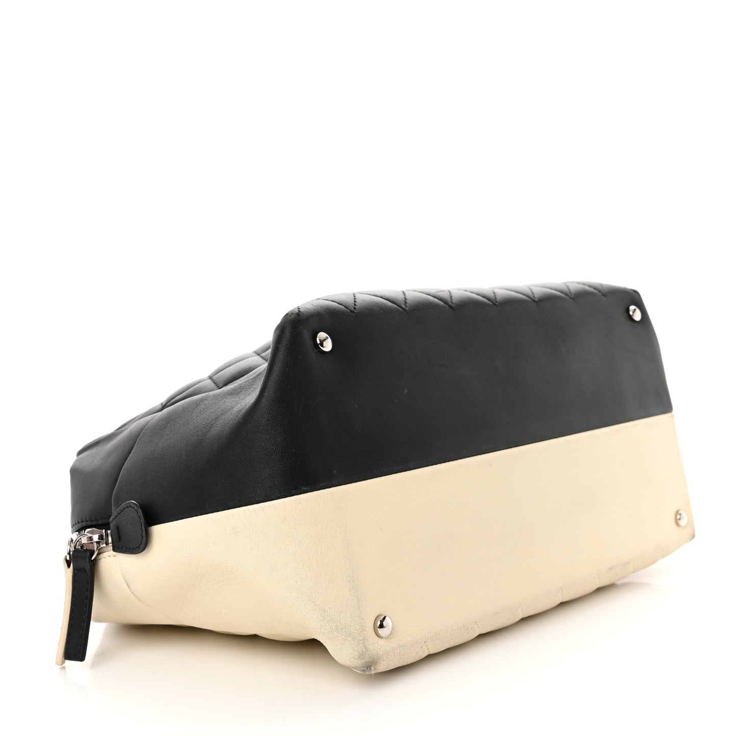 Calfskin Quilted Large Feather Weight Bowling Bag Black Ivory