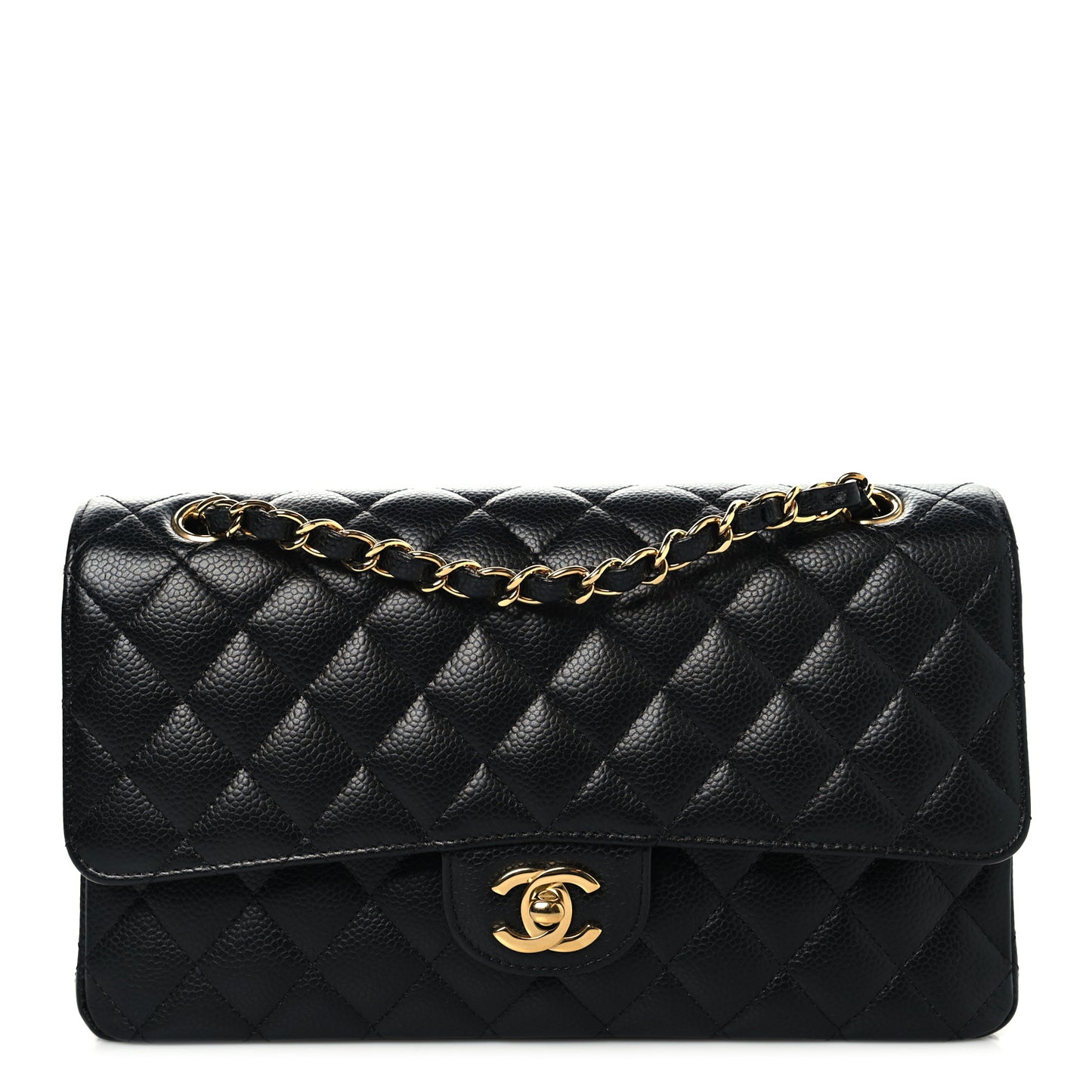 Caviar Quilted Medium Double Flap Black