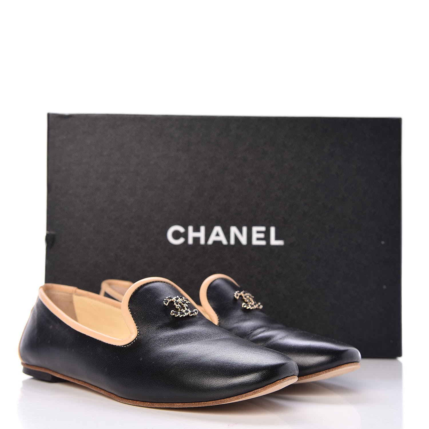 Chanel Lambskin CC Mocassin Loafers 36 Black Beige 15 of 15