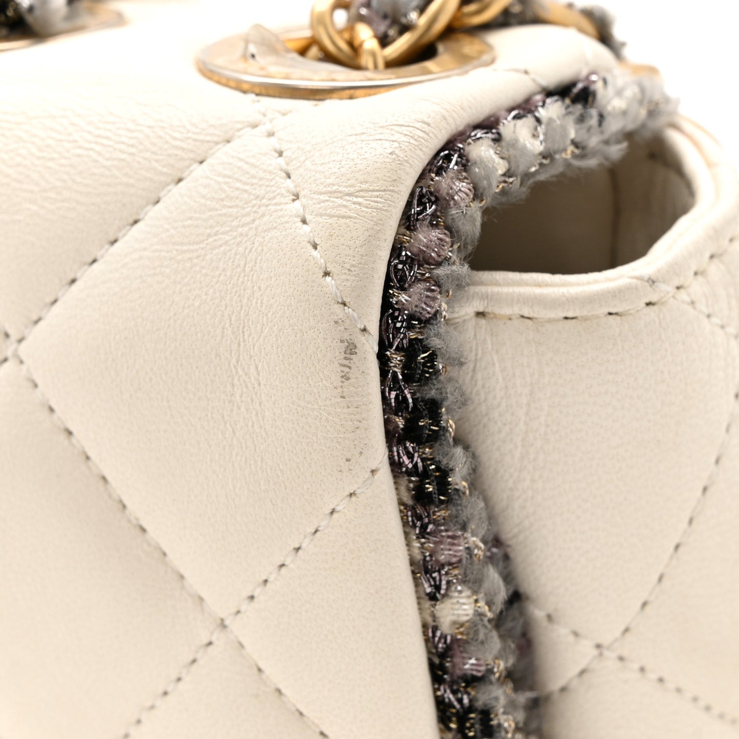 Lambskin Tweed Quilted Flap White