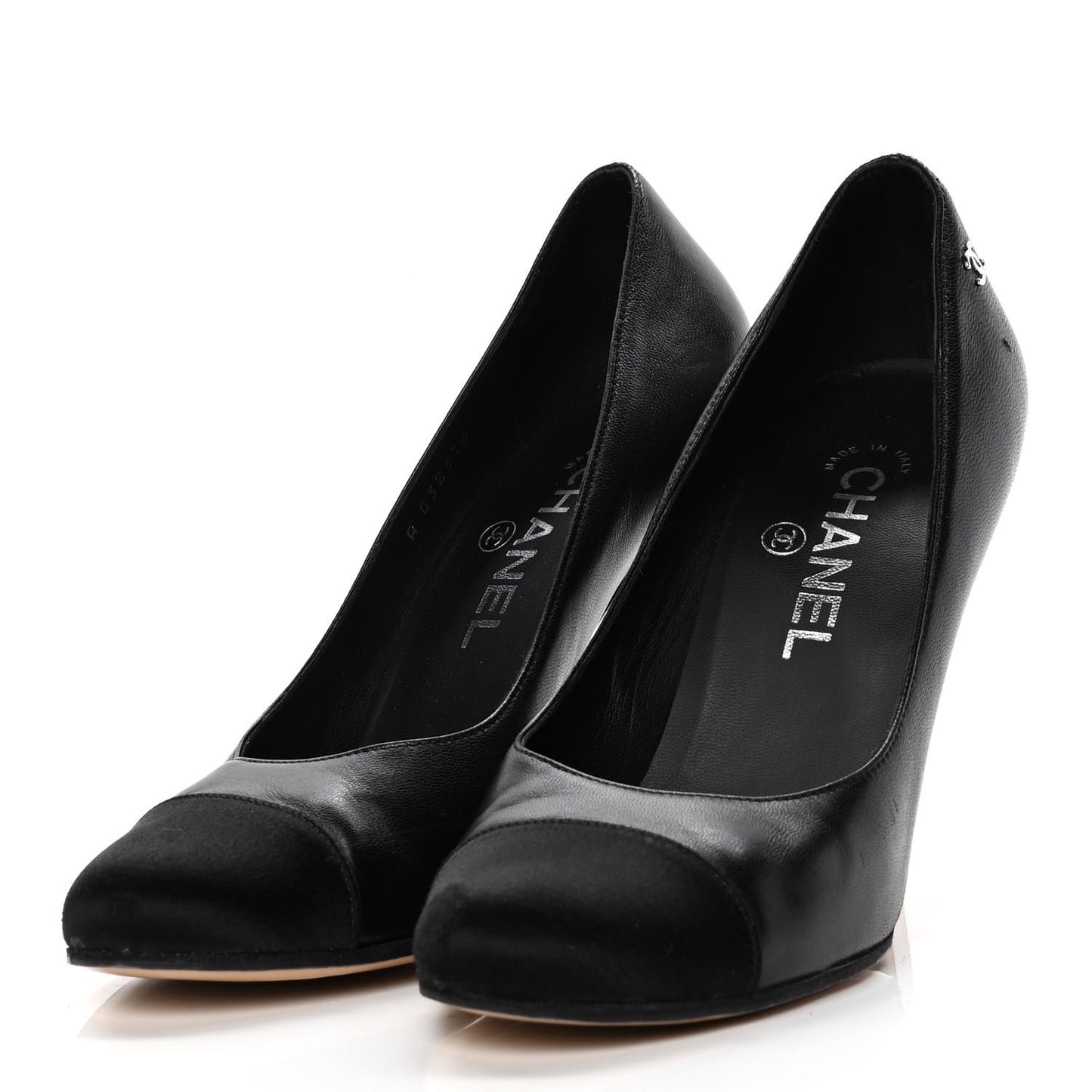 Lambskin Satin Cap Toe Pumps 37 Black