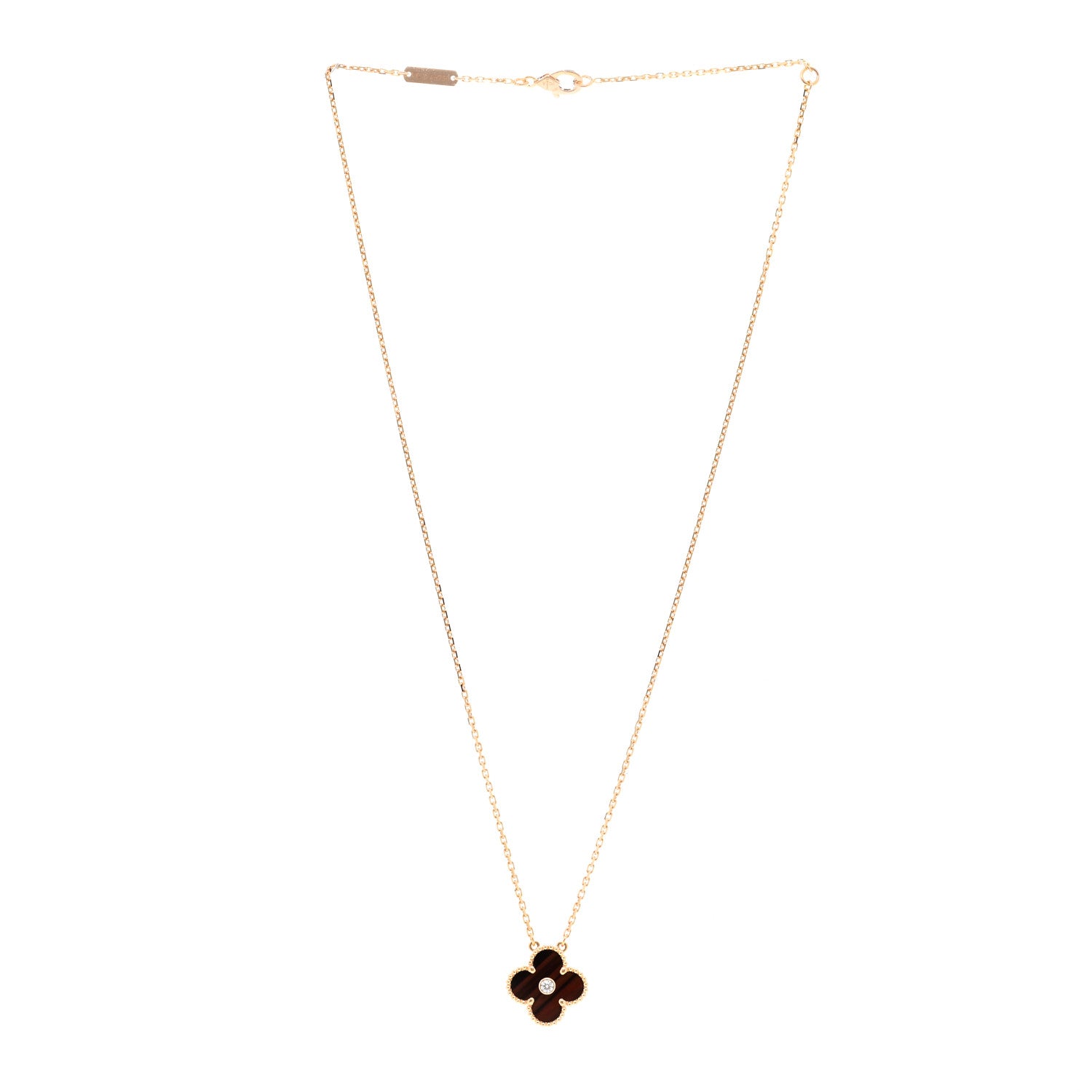 Van Cleef & Arpels 18K Rose Gold Diamond Bulls Eye Vintage Alhambra Pendant Necklace 3 of 5