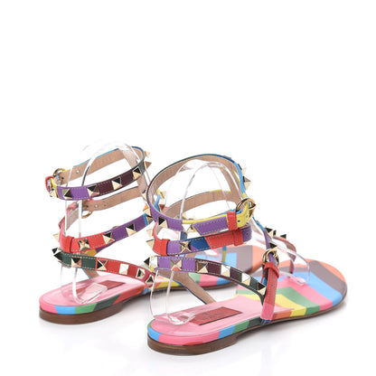 Valentino Garavani Calfskin 1973 Rockstud Ankle Wrap Flat Thong Sandals 38 Multicolor 7 of 8