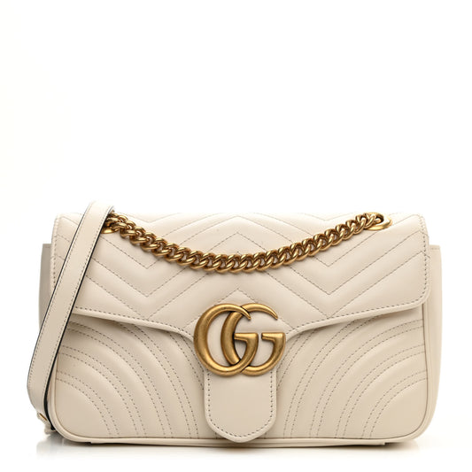Calfskin Matelasse Small GG Marmont Shoulder Bag White