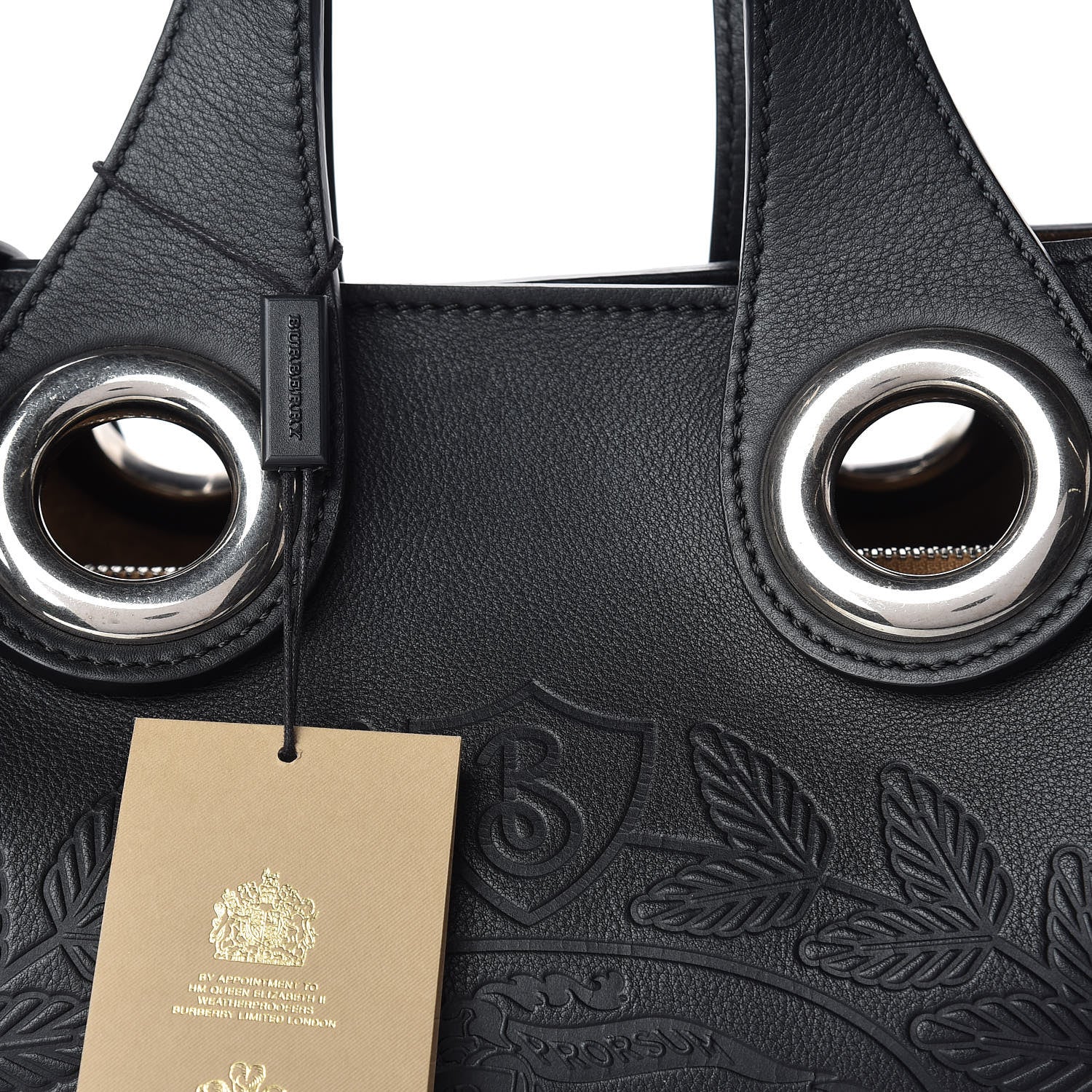 Burberry Smooth Calfskin Small Grommet Embossed Crest Bag Black 9 of 11