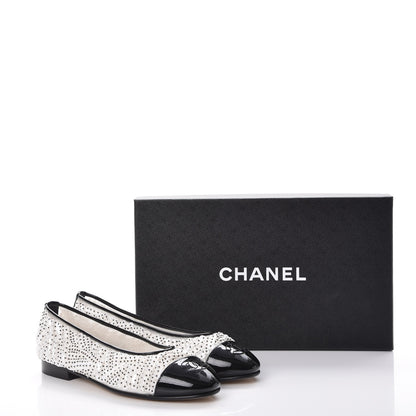 Chanel Patent Calfskin Sequin Embroidered Cap Toe Ballerina Flats 36 White Black 10 of 10