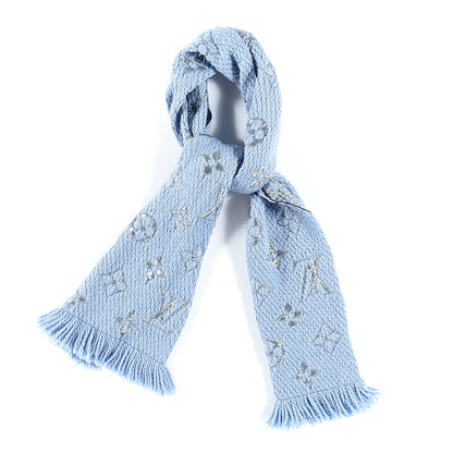 Louis Vuitton Wool Silk Logomania Shine Scarf Blue 2 of 6