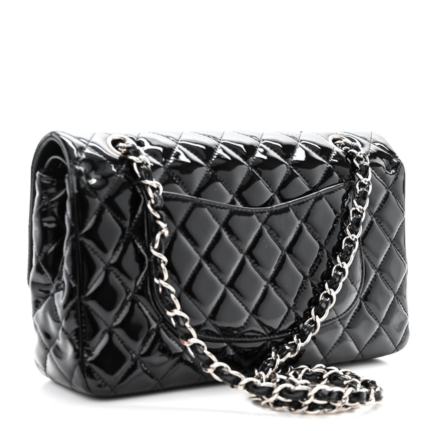 Patent Quilted Medium Double Flap Black