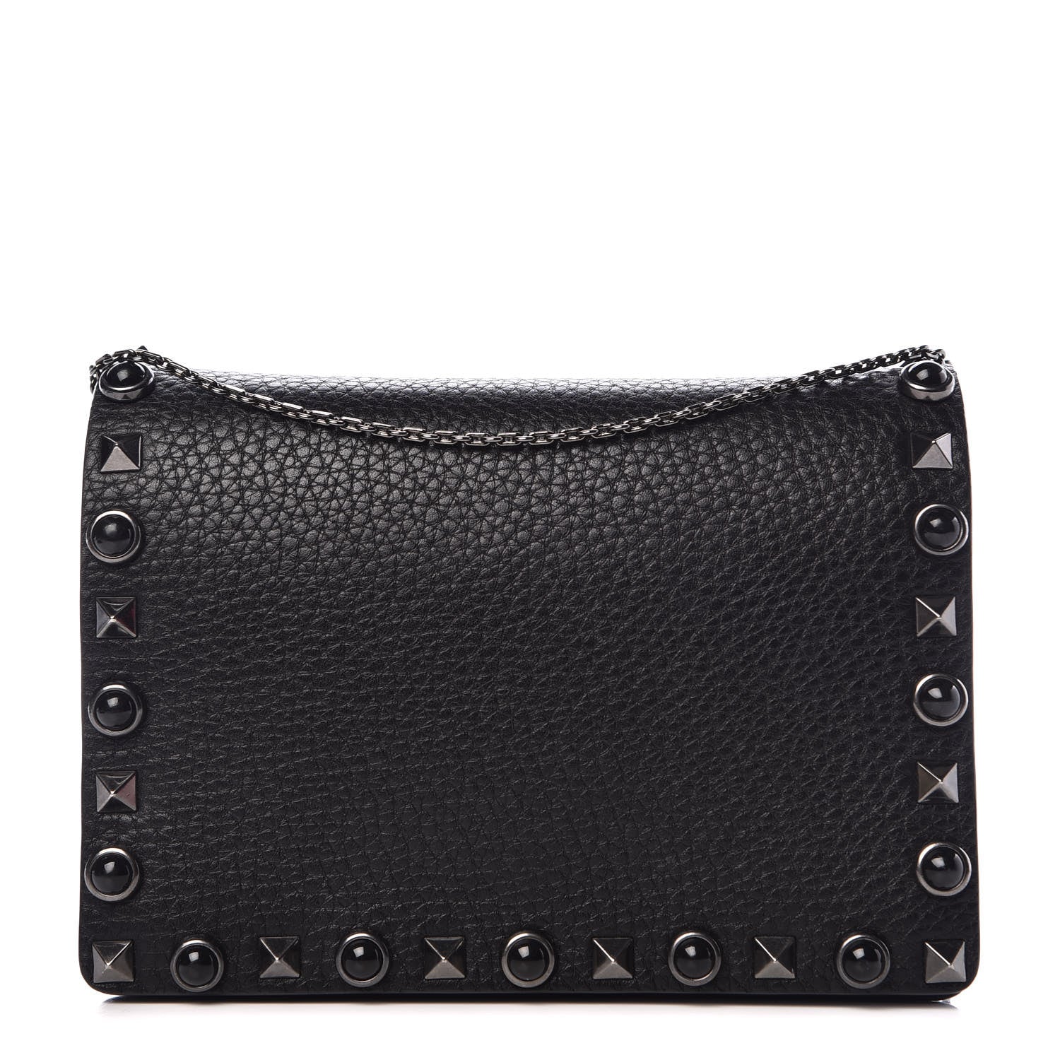 Valentino Garavani Grained Calfskin Onyx Rockstud Rolling Wallet on Chain Black 1 of 11