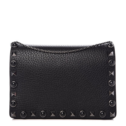 Valentino Garavani Grained Calfskin Onyx Rockstud Rolling Wallet on Chain Black 1 of 11