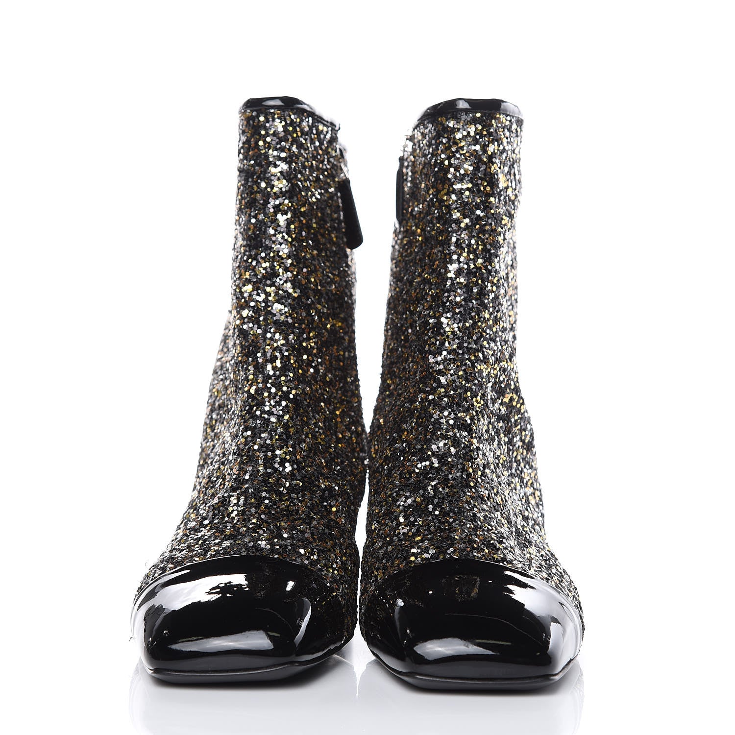 Chanel Glitter Patent Cap Toe Short Boots 38 Bronze Black 2 of 9
