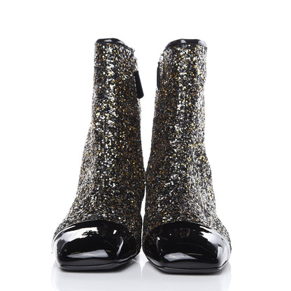 Chanel Glitter Patent Cap Toe Short Boots 38 Bronze Black 2 of 9