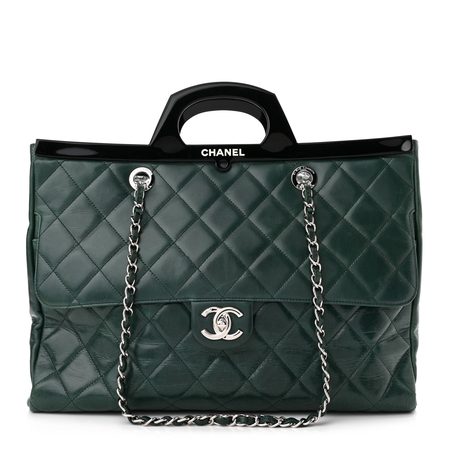 Chanel Glazed Calfskin Quilted Large CC Delivery Tote Green 1 of 9