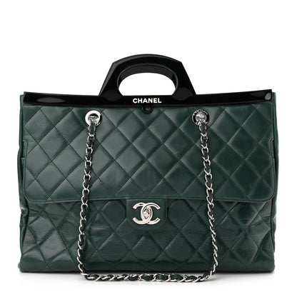Chanel Glazed Calfskin Quilted Large CC Delivery Tote Green 1 of 9