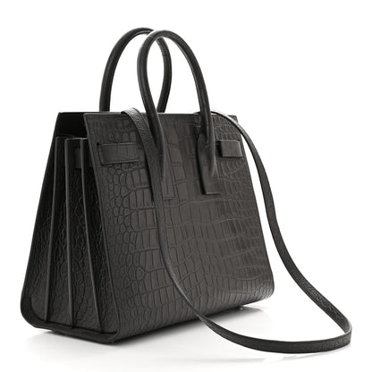 Saint Laurent Calfskin Crocodile Embossed Small Sac De Jour Coal 3 of 9