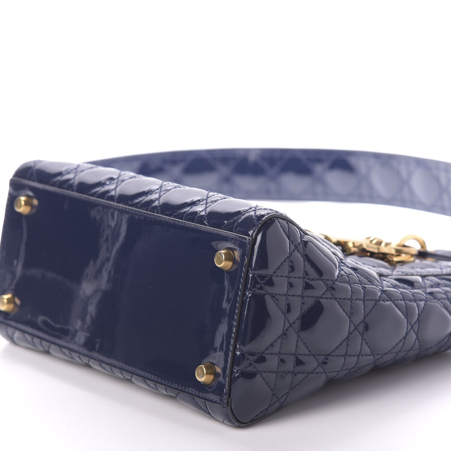 Patent Cannage Medium Lady Dior Navy Blue