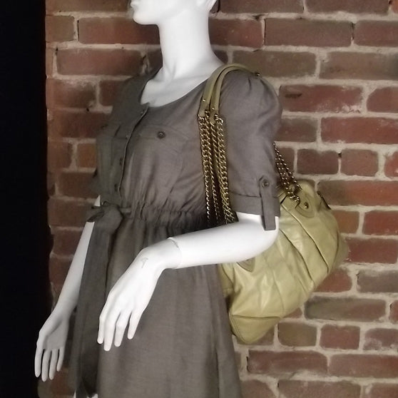 Leather Pleated Little Gordon Shoulder Bag Stone