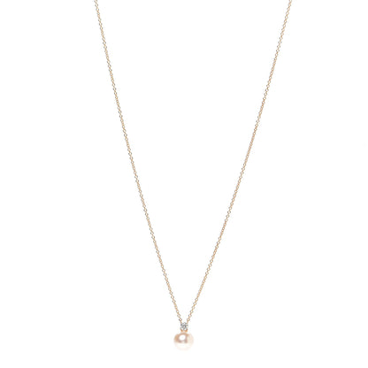 Tiffany 18K Rose Gold Diamond Akoya Pearl 7.5-8mm Signature Pendant Necklace 1 of 7