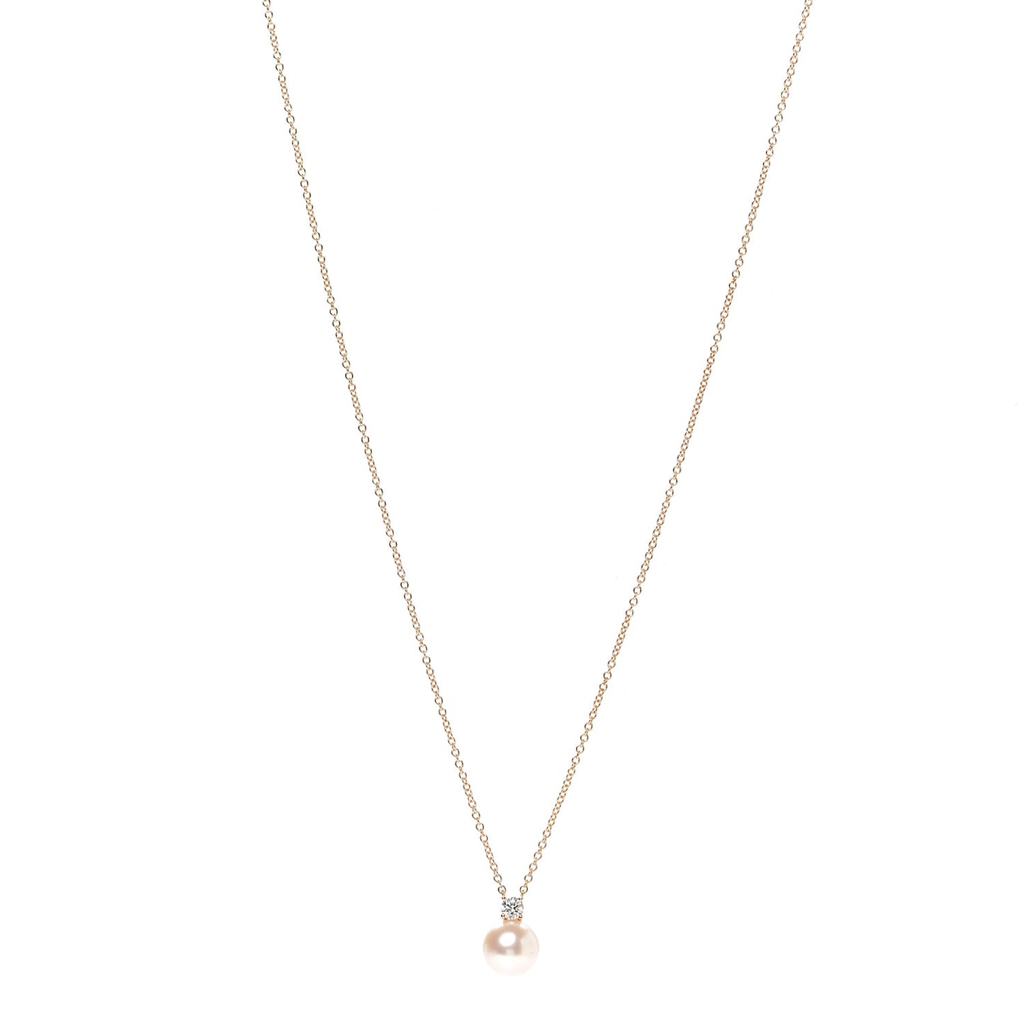 18K Rose Gold Diamond Akoya Pearl 7.5-8mm Signature Pendant Necklace