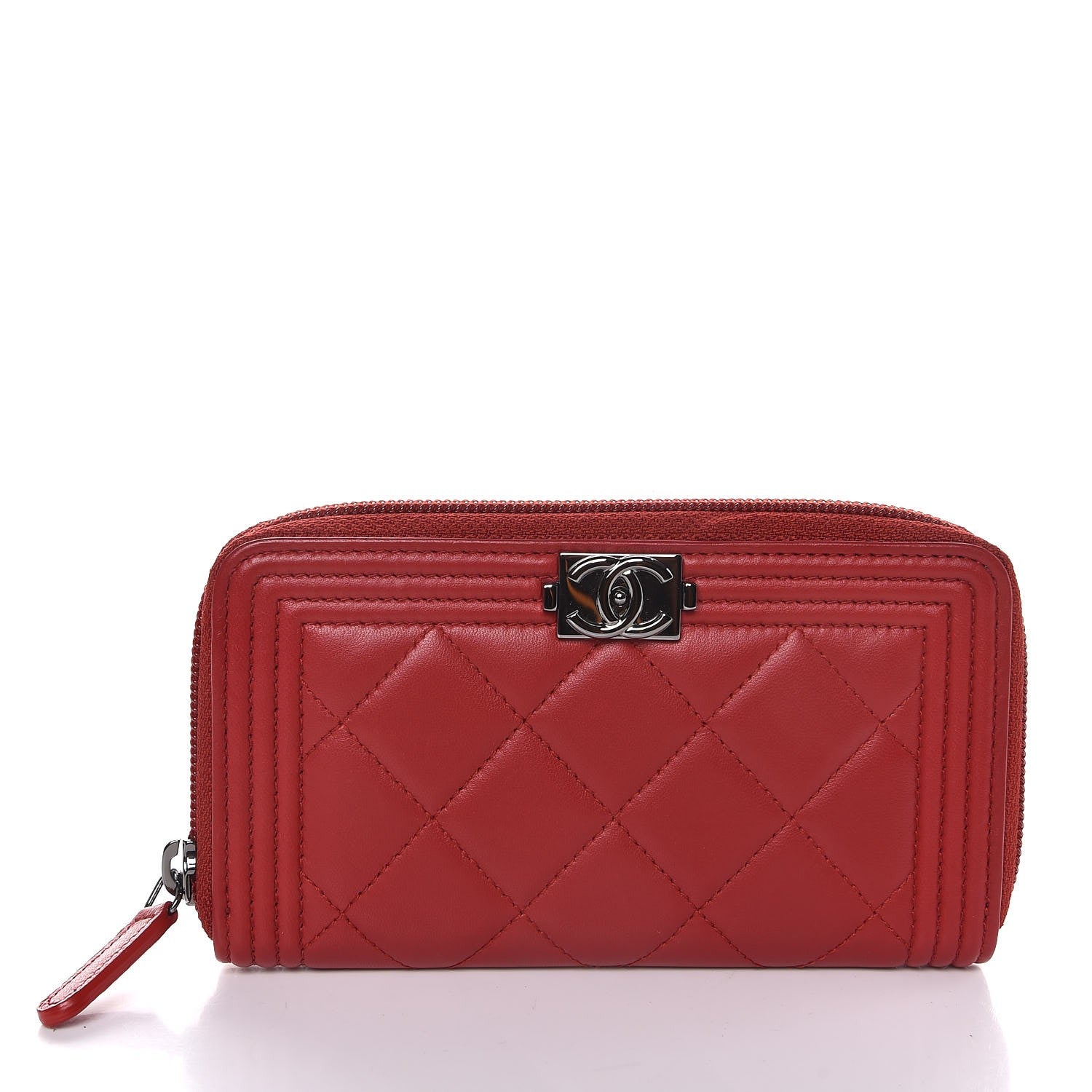 Chanel Lambskin Quilted Small Boy Zip Around Wallet Dark Red 1 of 9