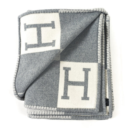 Hermes Wool Cashmere Avalon III Blanket Ecru Gris Clair 2 of 3