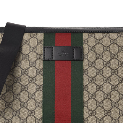 Gucci GG Supreme Monogram Calfskin Web Medium Flat Messenger Bag Beige Ebony Black 10 of 10