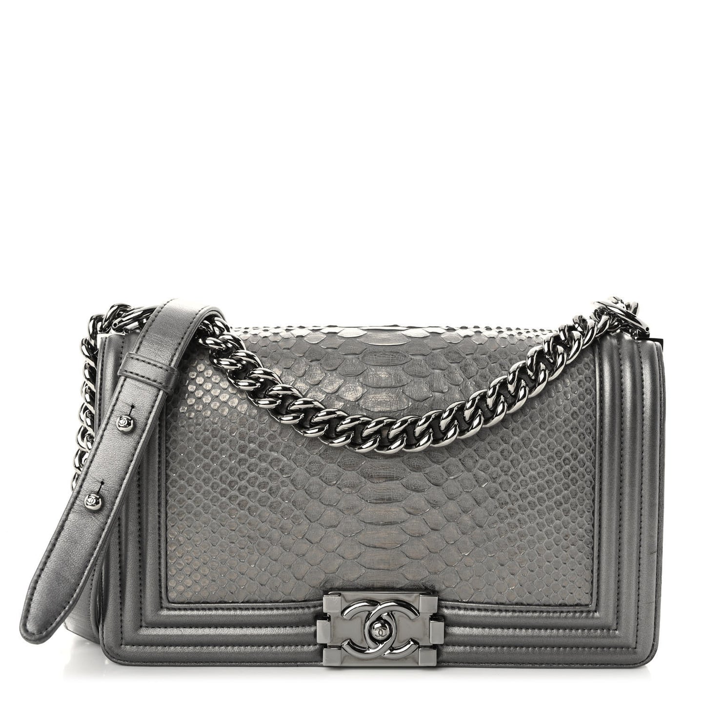 Snakeskin Medium Boy Flap Silver