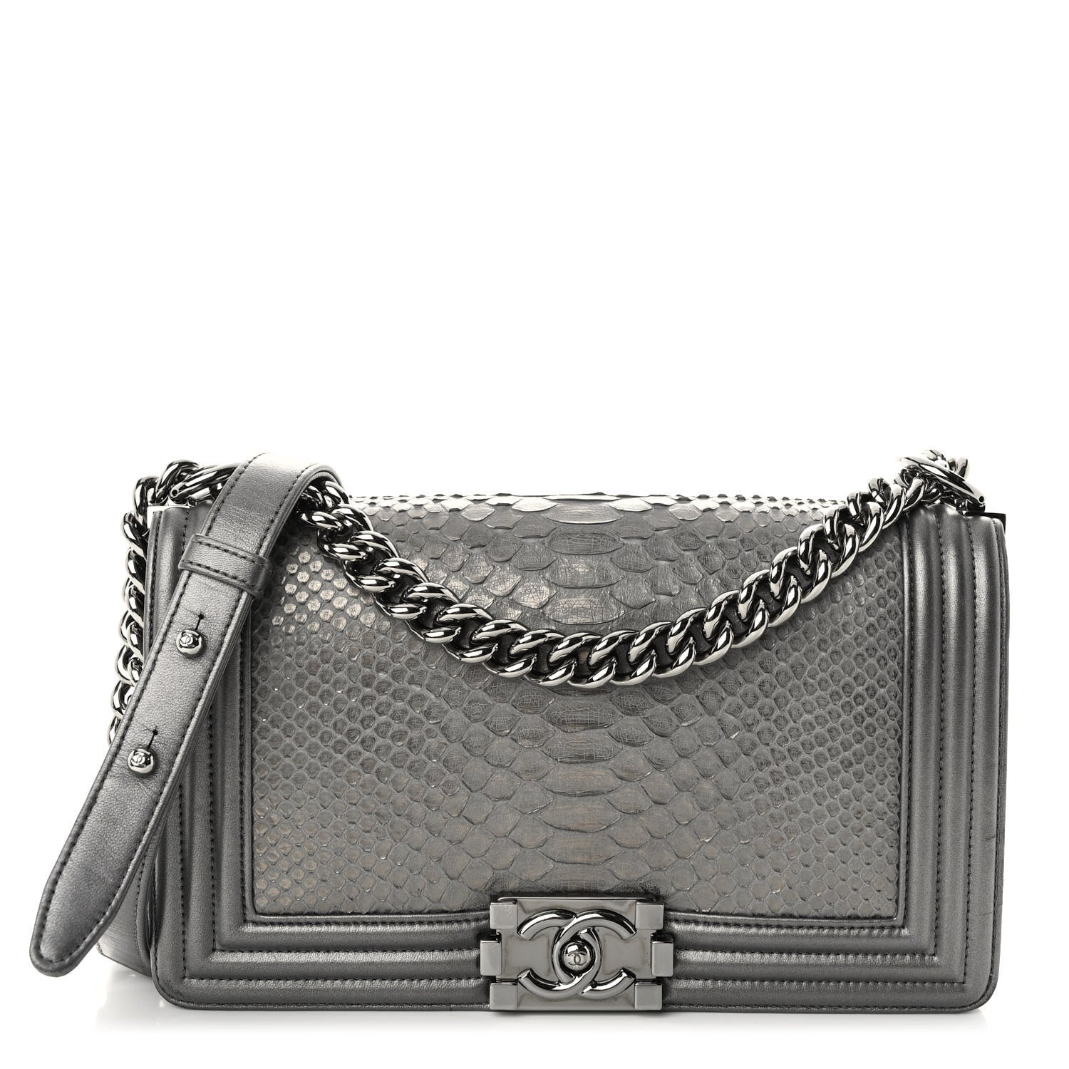 Chanel Snakeskin Medium Boy Flap Silver 1 of 12