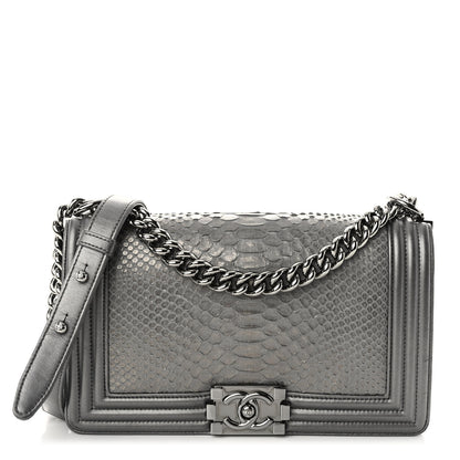 Chanel Snakeskin Medium Boy Flap Silver 1 of 12