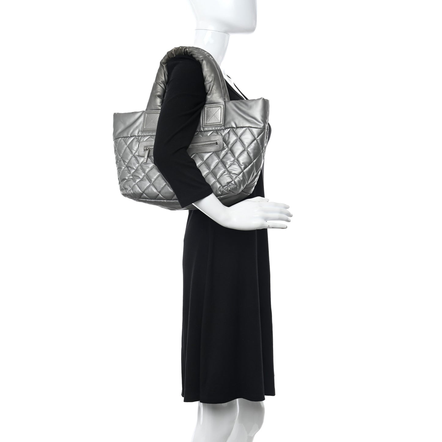 Nylon Quilted Small Coco Cocoon Tote Silver