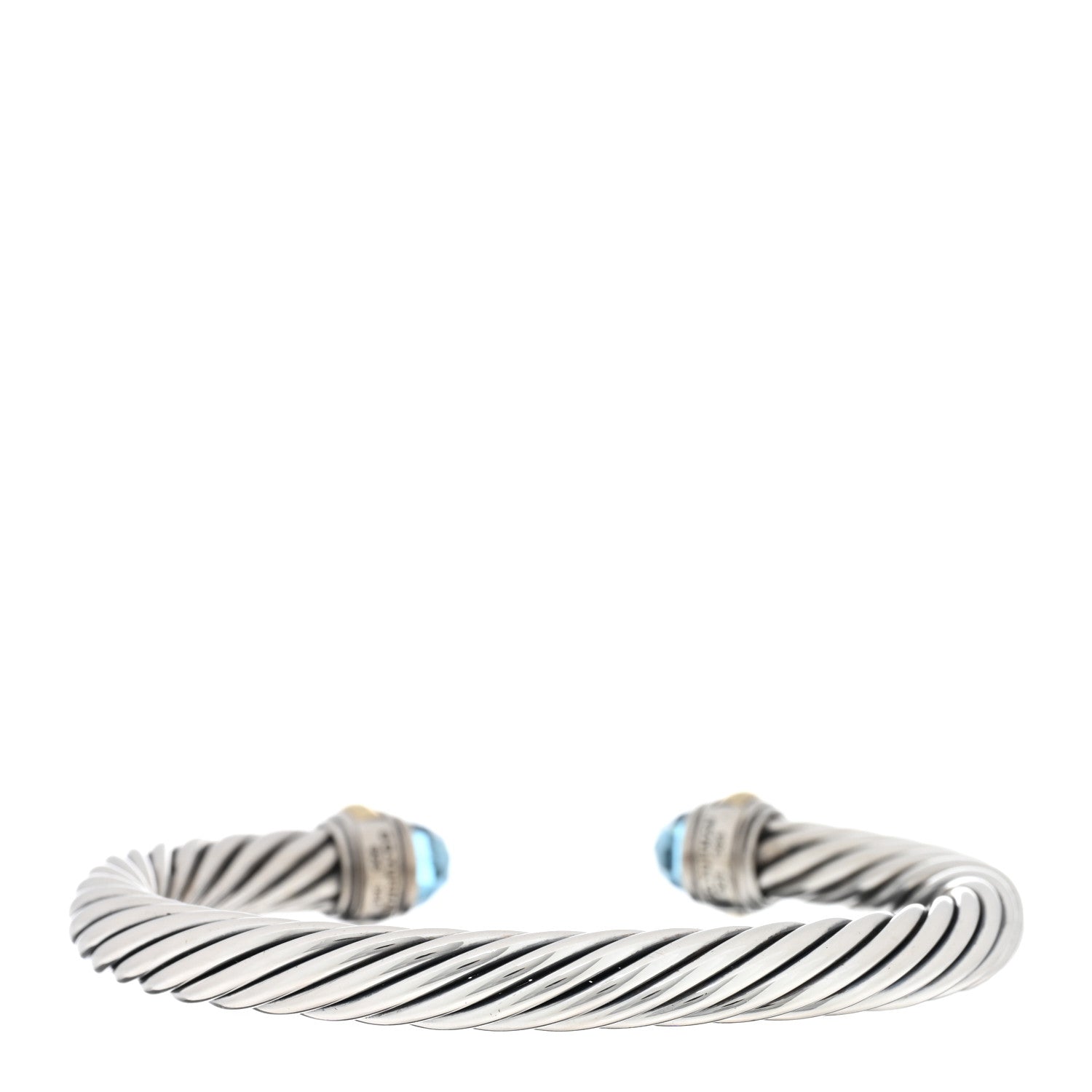David Yurman Sterling Silver 14K Yellow Gold Blue Topaz 7mm Cable Classics Bracelet 2 of 3