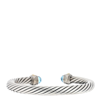 David Yurman Sterling Silver 14K Yellow Gold Blue Topaz 7mm Cable Classics Bracelet 2 of 3