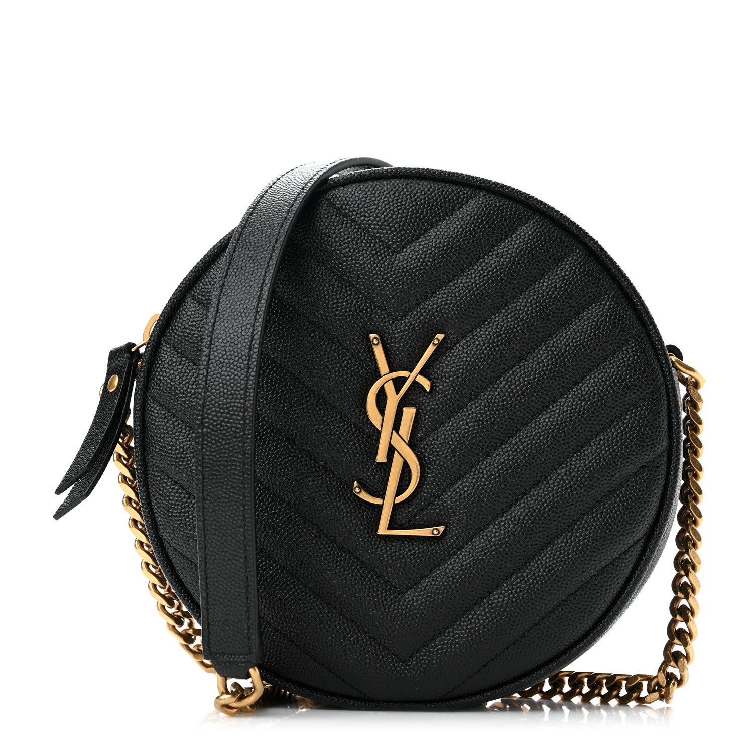 Saint Laurent Grain De Poudre Matelasse Chevron Quilted Round Vinyle Camera Bag Black 1 of 8