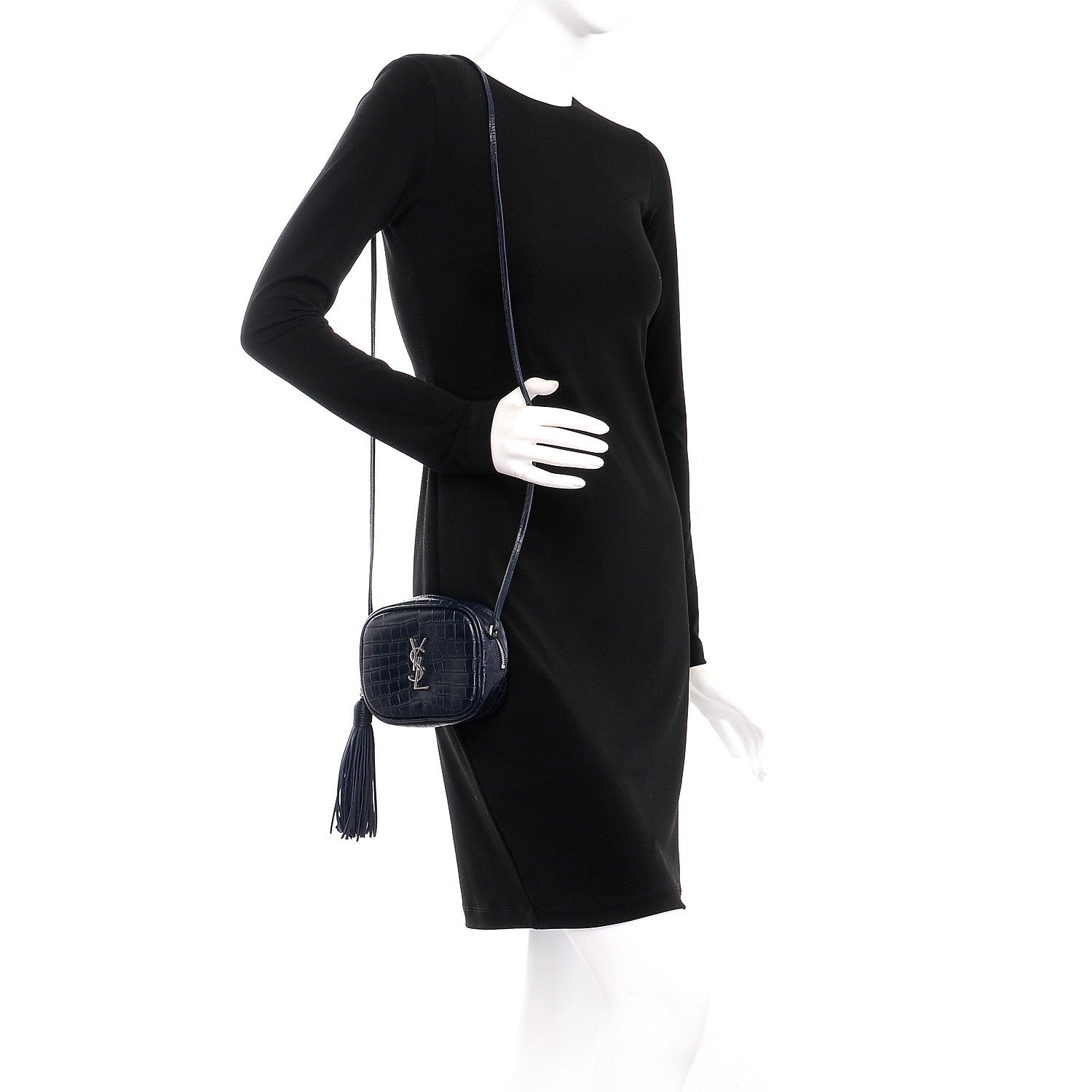 Saint Laurent Calfskin Crocodile Embossed Monogram Blogger Bag Medium Blue 3 of 9