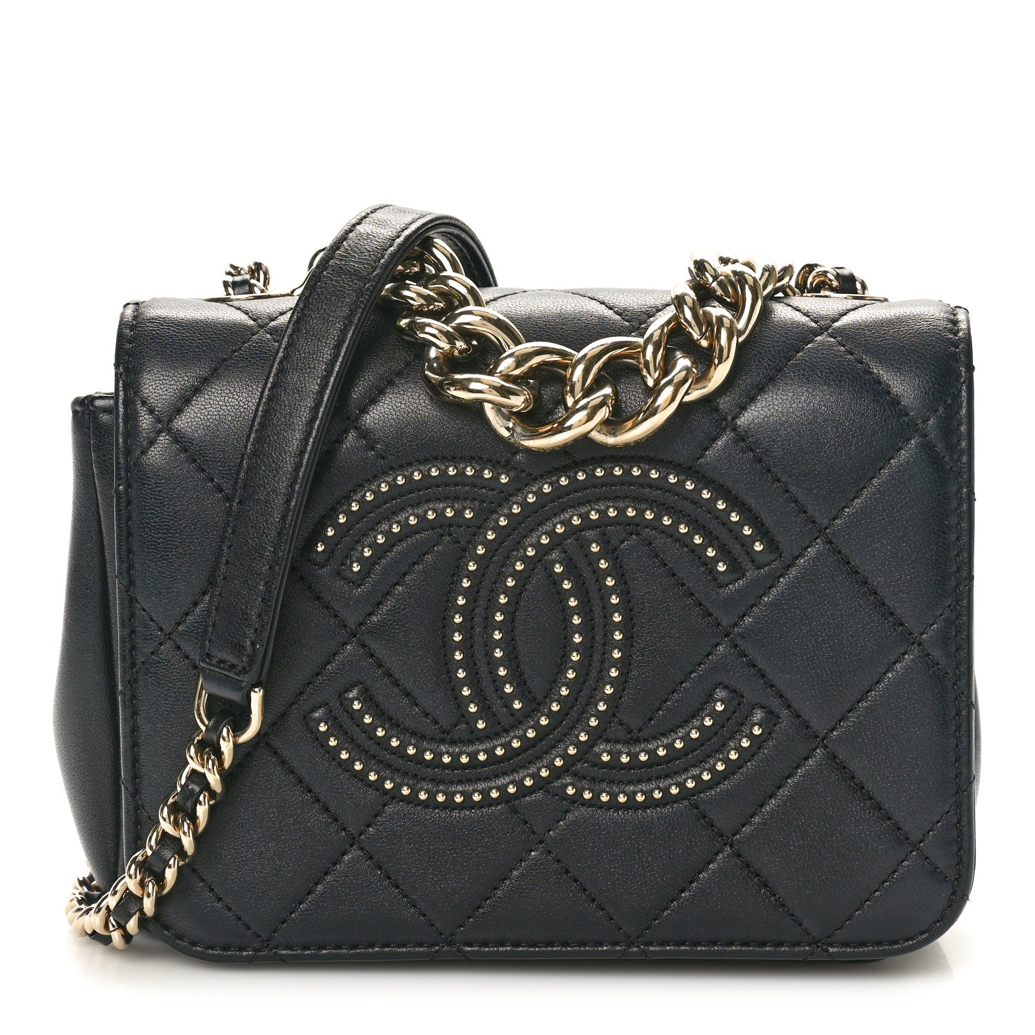 Chanel Lambskin Quilted Studded Beauty Begins Flap Black 1 of 10