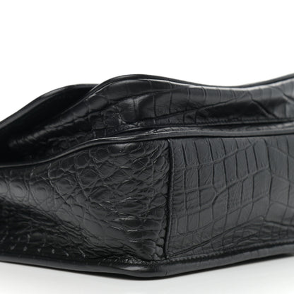 Saint Laurent Calfskin Crocodile Embossed Matelasse Monogram Baby Niki Chain Satchel Black 10 of 12