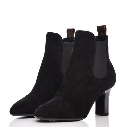 Louis Vuitton Suede Monogram Uniformes Cap Toe Chelsea 75mm Ankle Boots 37.5 Black 3 of 9
