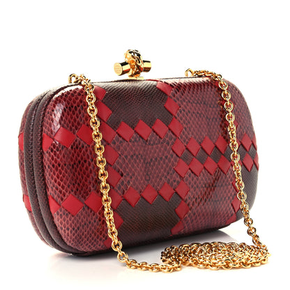 Bottega Veneta Snakeskin Nappa Intrecciato Chain Knot Clutch Bordeaux 3 of 9