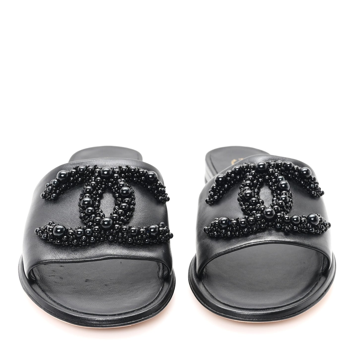 Lambskin Beaded CC Mules 38 Black