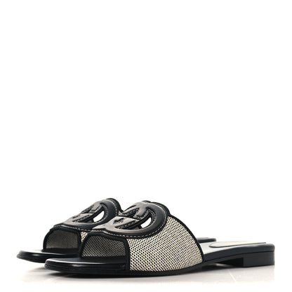 Gucci Canvas Rice Cosmos Softy Calfskin Interlocking G Cut Out Slide Sandals 37.5 Black Natural 4 of 9