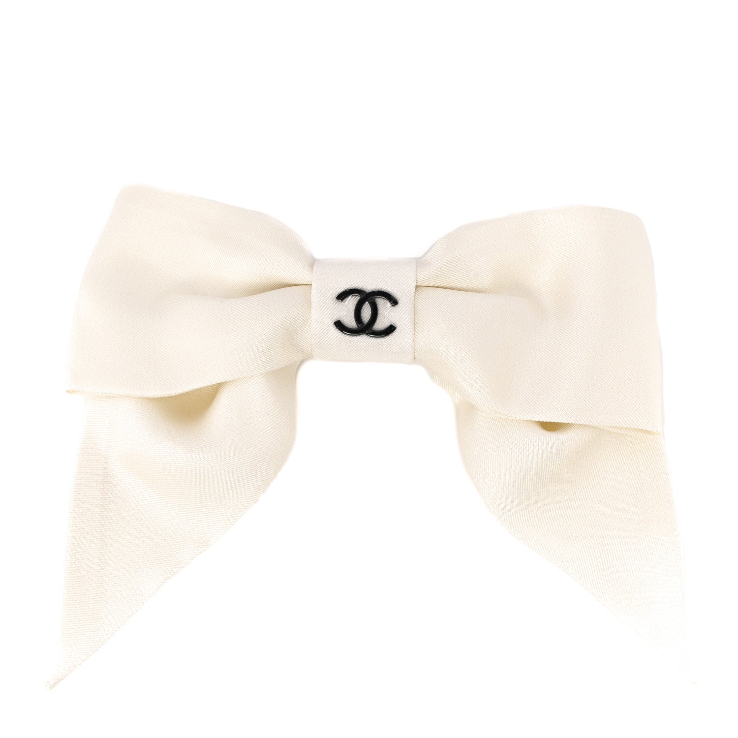 Chanel Silk Bow CC Hair Clip White Black 1 of 4