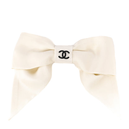 Chanel Silk Bow CC Hair Clip White Black 1 of 4