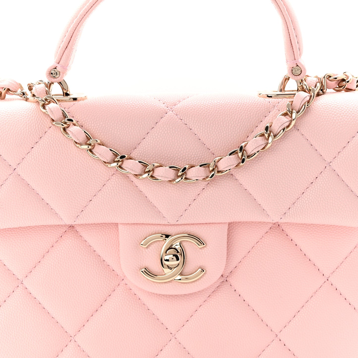 Caviar Quilted Mini Retro Twist Top Handle Flap Light Pink