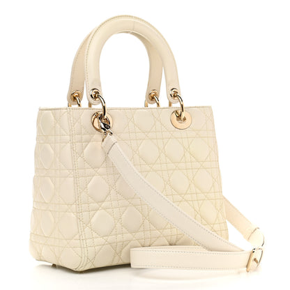 Christian Dior Lambskin Cannage Medium Lady Dior Ivory 3 of 11