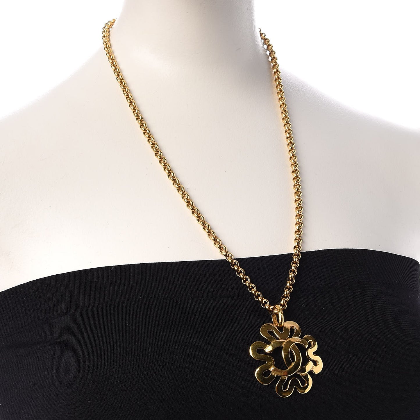 CC Chain Pendant Long Necklace Gold