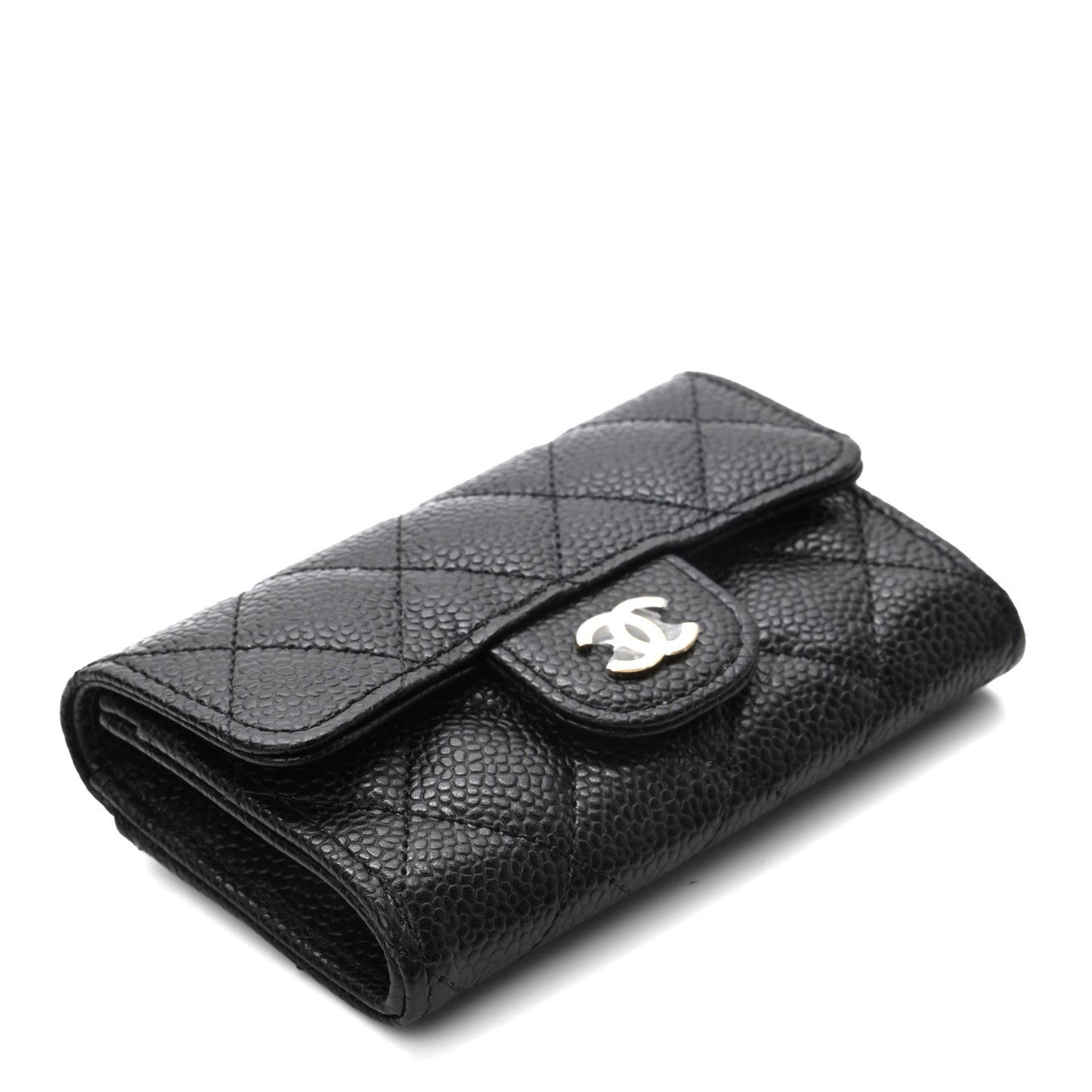 Caviar Quilted Flap Card Holder Wallet Black