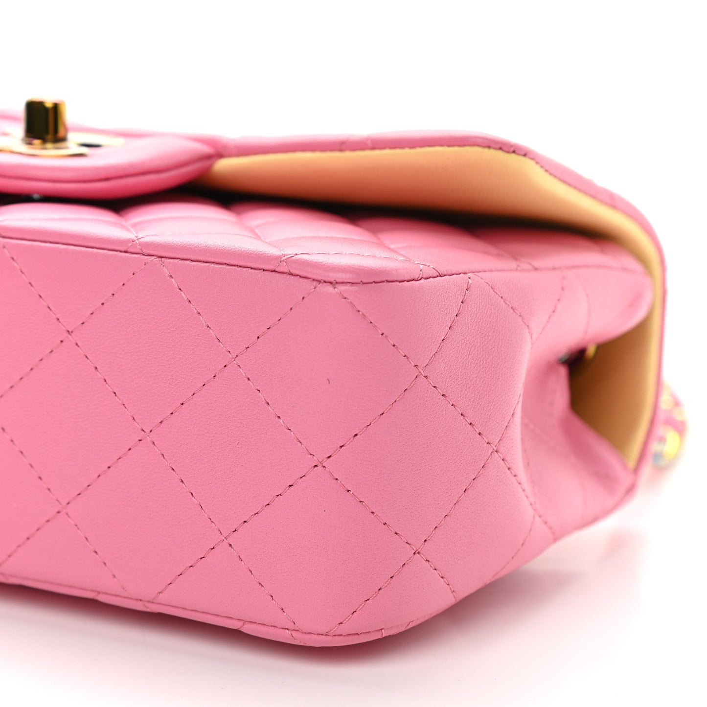 Lambskin Quilted Mini Rectangular Flap Pink Yellow