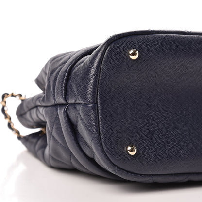 Chanel Caviar Quilted Rolled Up Bucket Drawstring Bag Navy 9 of 11
